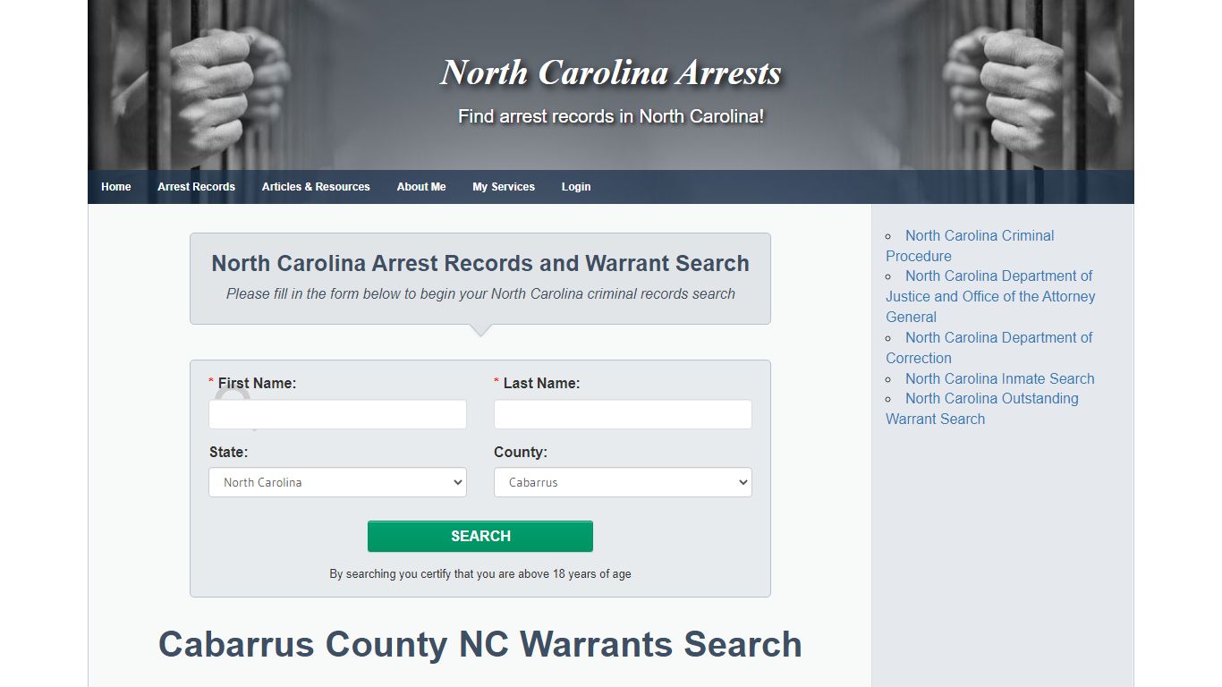 Cabarrus County NC arrests and warrants search