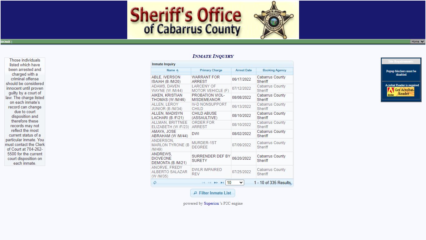 Cabarrus Sheriff Office P2C - provided by OSSI